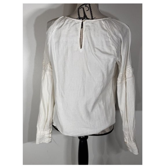 JOIE Mitney Embroidered Peasant Blouse Lined Damask Floral White Cotton Size S - Picture 4 of 6